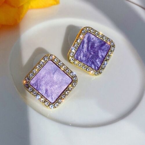 Square Purple Rhinestone Stud Earring