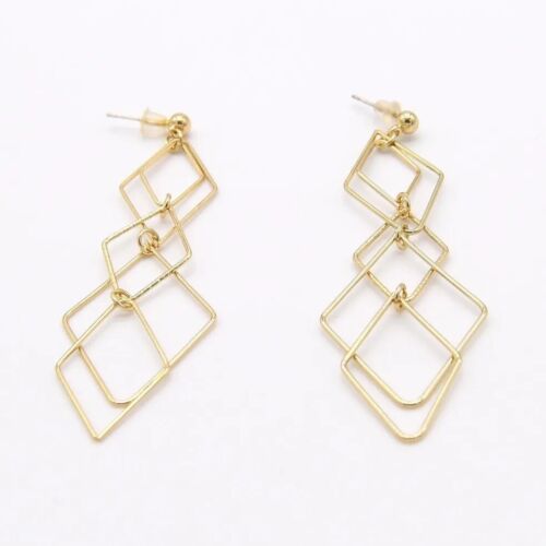 Gold Double Triangle Shapes Drop Earring