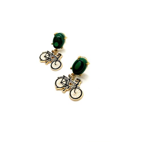 Exclusive Handmade Green Malachite stone and enamel Bike Earrings