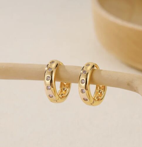 Gold Mini Hoop With Rhinestones Inlay Earrings