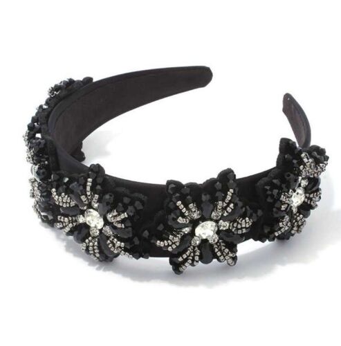 Black Large floral, Crystals, Beaded Handmade Headband