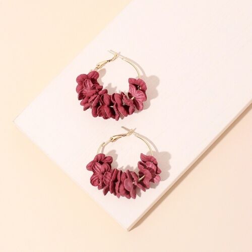 Red Floral Petal Fashion Gold Hoop Drop Earring