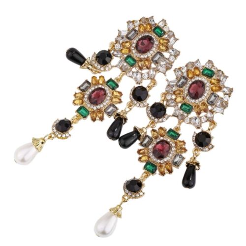 Statement Red, Black Rhinestone Chandelier Earring