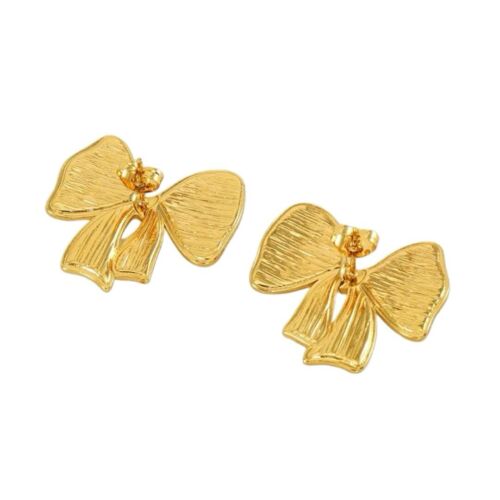 18k Gold Plated Stainless Steel Hammered Statement Bow Stud Earring