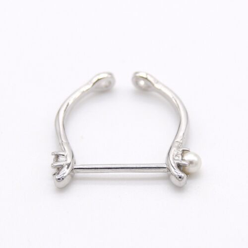 Silver Thin Bar With Pearl And Rhinestone On The Sides Adjustable Ring