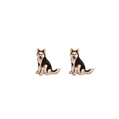 Gold And Enamel Husky Dog Stud Earring