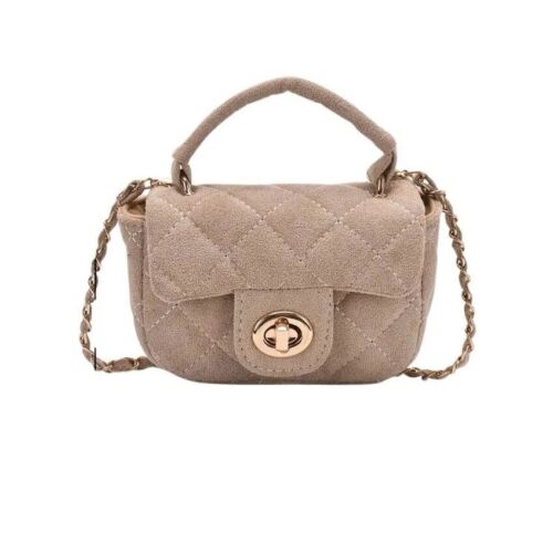 Beige Mini Soft Suede Quilted Crossbody Elegant Clutch/Purse/Bag