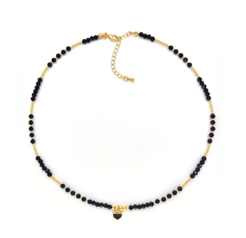 Black And Gold Beaded Heart Pendant Necklace