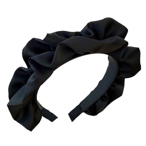 Plain Black Luxurious Satin Ruffle Hairband/ Headband