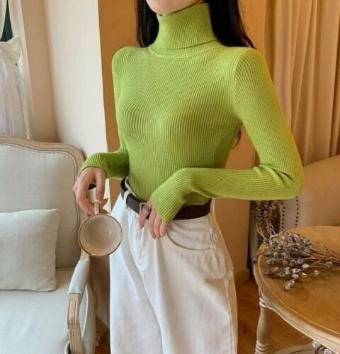 Lime Green Turtleneck Soft Knit Sweater