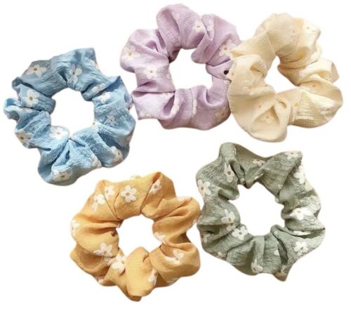 Colourful Daisy Flowers Hair Scrunchies 6 Piece  Set