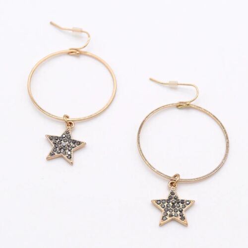 Gold Hoop Rhinestone Star Charm Drop Earring