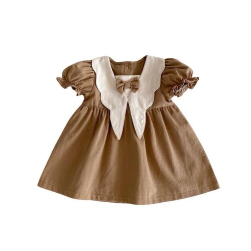 3T Baby Girl Beige Bow Preppy Style A Line Cotton Dress