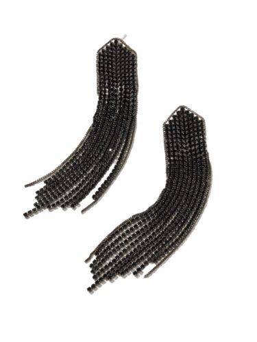 Black Rhinestones Tassel Drop Earrings