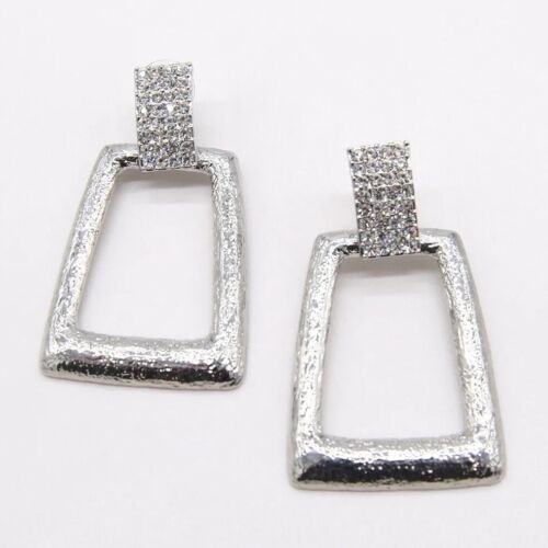 Silver Square Statement Rhinestones Drop Earring