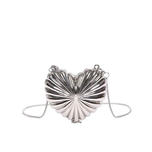 Silver Mini Heart Hard Shell Crossbody Elegant Clutch/Purse/Bag/Coin Purse