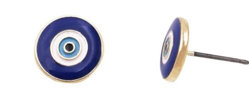 Gold And Enamel Blue Evil Eye Stud Earring