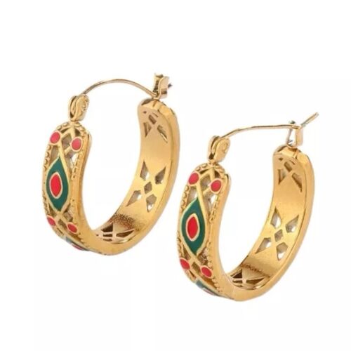 Colourful Epoxy And Gold Plated Stainless Steel Hoop Earrings