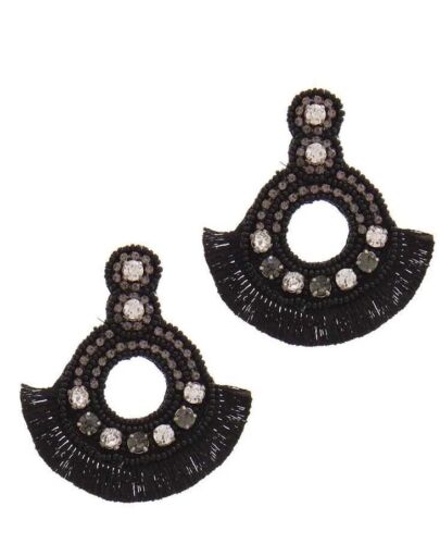 Black Round Beaded Handmade Earring