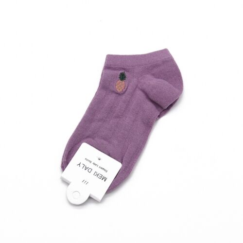 Pineapple Embroidered Purple Socks