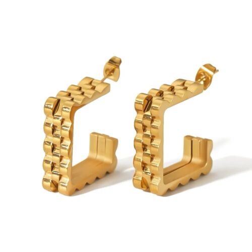 18k Gold Plated Stainless Steel Chain Style Squared Hoop Earring