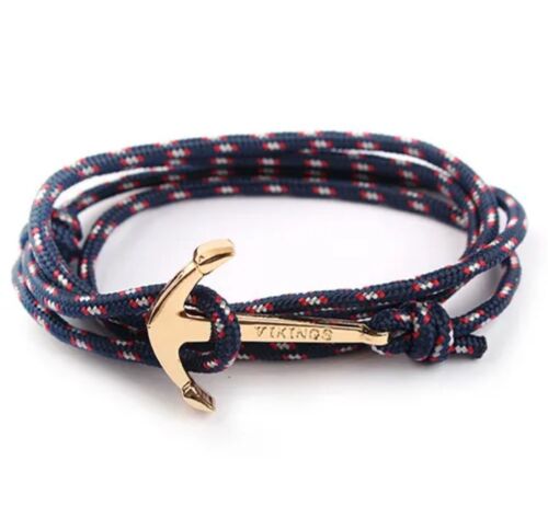 Navy Blue And Red Nylon Rope Unisex Viking Anchor Wrap Bracelet