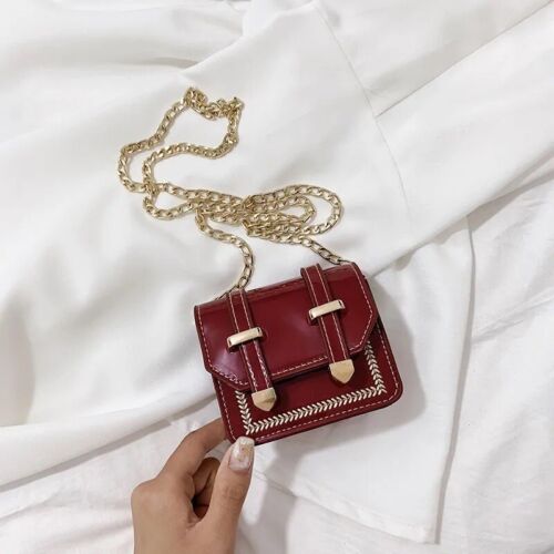 Red Faux Leather With Gold Details Mini Crossbody Bag/purse