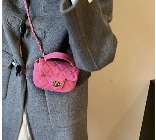 Hot Pink Mini Soft Suede Quilted Crossbody Elegant Clutch/Purse/Bag