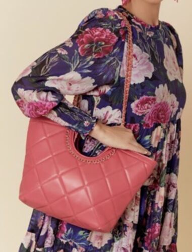 Hot Pink Quilted Vegan Leather Tote Bag