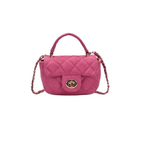 Hot Pink Mini Soft Suede Quilted Crossbody Elegant Clutch/Purse/Bag