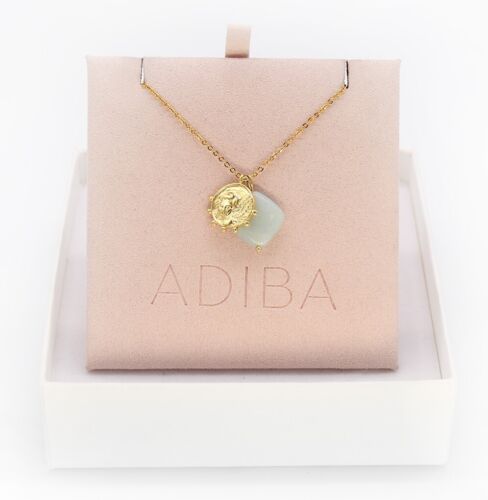 Handmade ADIBA Designer Blue Amazonite Gold Vermeil Angel Coin Pendant Necklace