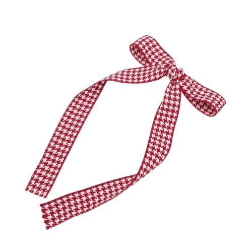 Red And White Houndstooth Handmade Fabric Long hair Barrette/ bow