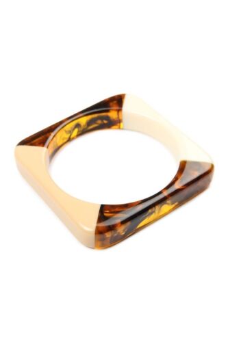 White And Cream Brown Resin Acrylic Cuff Slide In Square Bangle/Bracelet