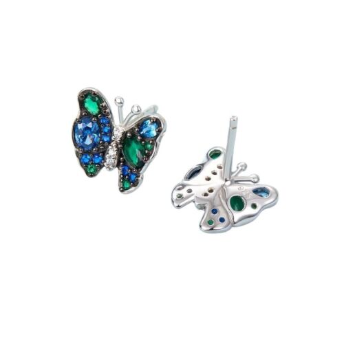 Real S925 Sterling Silver And Cubic Zirconia Butterfly Stud Earring