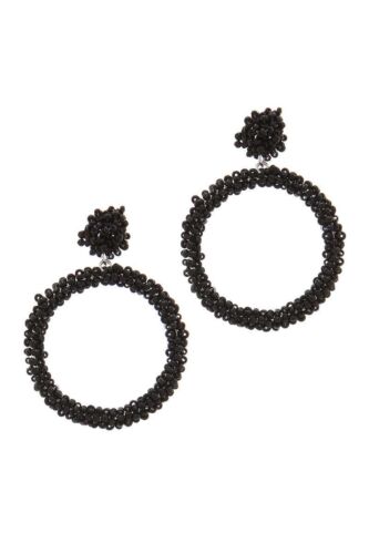 Black Resin Beaded Drop hoop/ Round Earrings