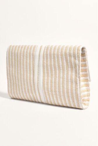 White And Beige Weaved Large Fold Over Clutch/purse