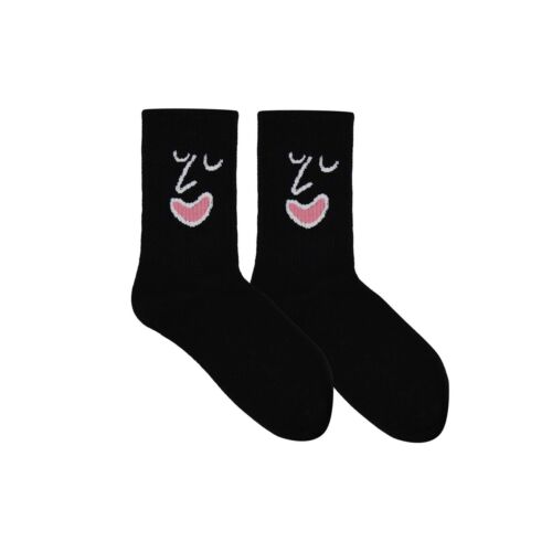 Black Printed Face Over The Ankle Socks