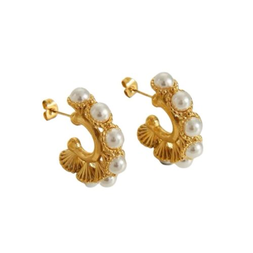 18k Gold Plated Stainless Steel Pearls Hoop Earring