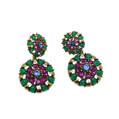 Green Drop Flower Round Retro Beaded Earrings