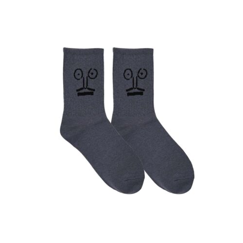 Gray Printed Face Over The Ankle Socks