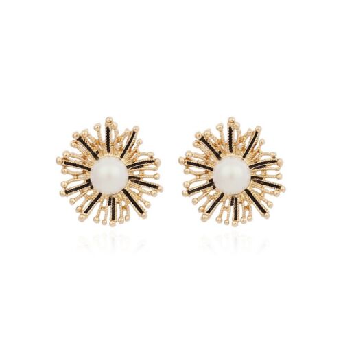 White Pearl and Gold Stud Occasion Earrings