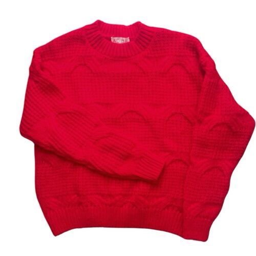 Deep Red Cable Soft Cozy Relaxed Knit Pullover Sweater Size S