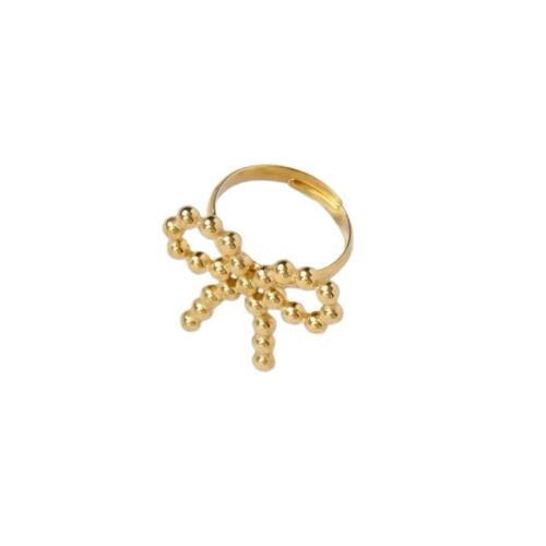 Gold Stainless Steel Bow Adjustable Ring