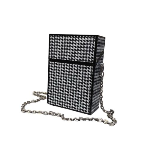 Houndstooth Mini Hard Shell Crossbody Elegant Clutch/Purse/Bag