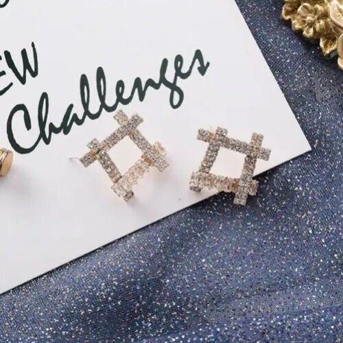 Gold Rhinestones Hashtag Stud Earrings