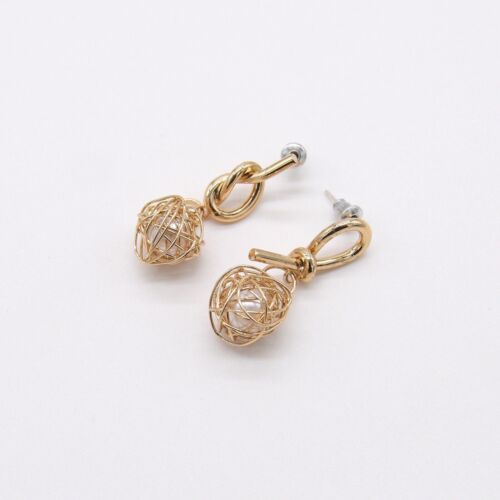 Gold Pearl Knotted Drop Earring