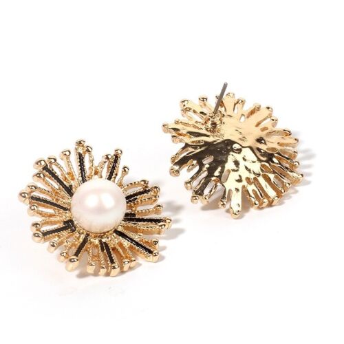 White Pearl and Gold Stud Occasion Earrings