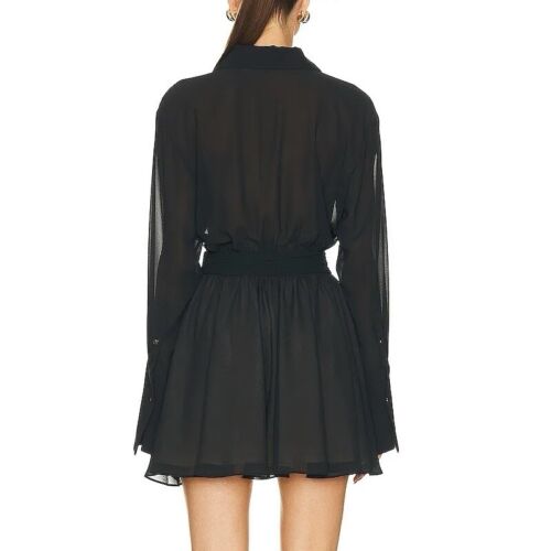 Black Chiffon V Neck With Button And Tight Waist Mini Dress Size M