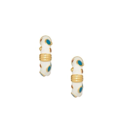 White Enamel Glazed Gold Plated Copper Mini Hoop Earrings