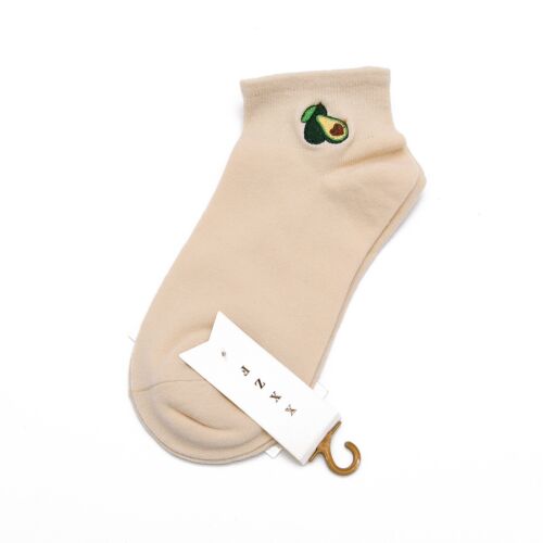 Beige Avocado Embroidered Ankle Socks